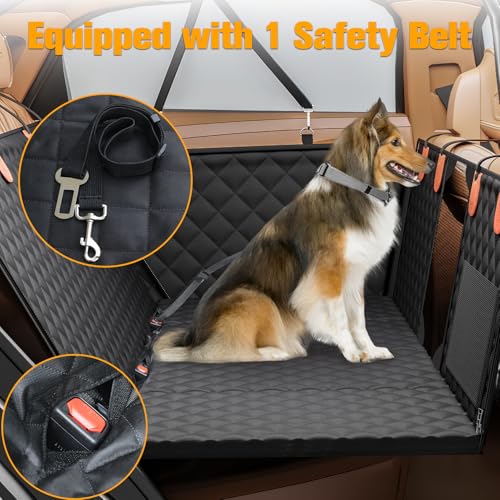 PETICON Back Seat Extender for Dogs, Hard Bottom Dog Car Seat Cover - Supports 400lbs, Rear Seat Pet Cover with Mesh Window, Waterproof Dog Hammock for Car SUV - color: black