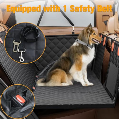 PETICON Back Seat Extender for Dogs, Hard Bottom Dog Car Seat Cover - Supports 400lbs, Rear Seat Pet Cover with Mesh Window, Waterproof Dog Hammock for Car SUV - color: black