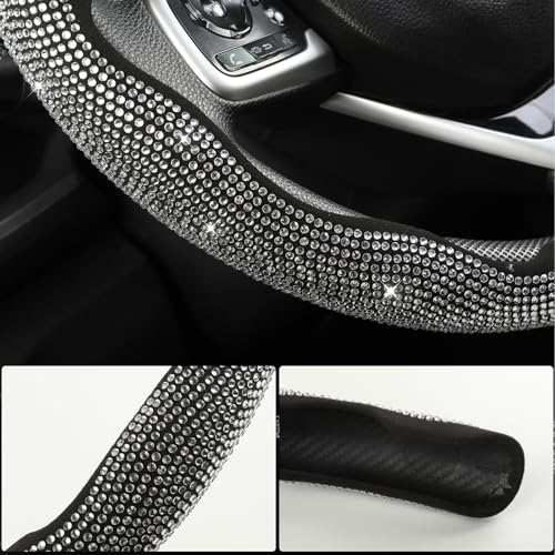 West Llama Diamond Bling Car Steering Wheel Cover with Crystal Rhinestones,3PCS Segmented Steering Wheel Protector,Universal for 99% Cars for Women(Black with White Diamond) - color: Black with White Diamond Rhinestones