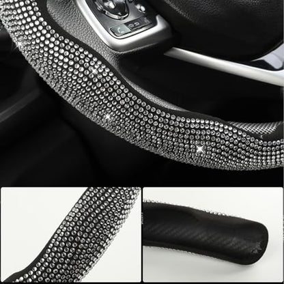 West Llama Diamond Bling Car Steering Wheel Cover with Crystal Rhinestones,3PCS Segmented Steering Wheel Protector,Universal for 99% Cars for Women(Black with White Diamond) - color: Black with White Diamond Rhinestones