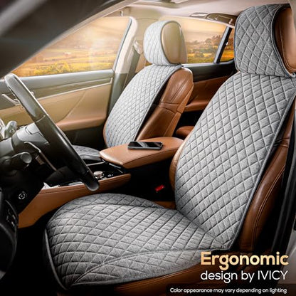 IVICY Faux Linen Front Car Seat Cover – Durable, Non-Slip Seat Protector for Cars – 1 Unit, Cool Gray - color: GRAY HYB LN