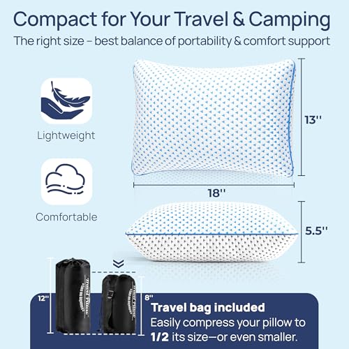 fulocean Small Cooling Memory Foam Pillow for Travel & Camping, Compressible Adjustable Pillow for Medium Firm Neck Knee Lumbar Support,Washable, Ideal Sleeping, Car, Airplane, Backpacking, Gifts - size: M - 18 x 13 Inch