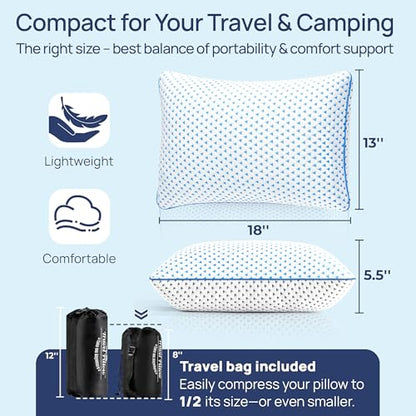 fulocean Small Cooling Memory Foam Pillow for Travel & Camping, Compressible Adjustable Pillow for Medium Firm Neck Knee Lumbar Support,Washable, Ideal Sleeping, Car, Airplane, Backpacking, Gifts - size: M - 18 x 13 Inch