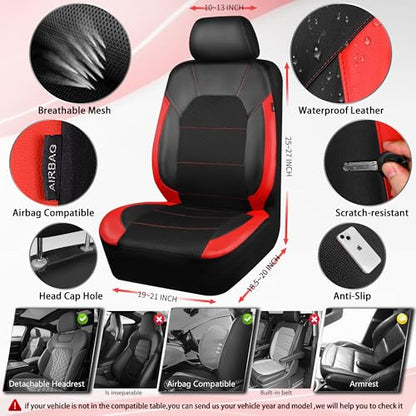 CAR PASS Universal Leather car seat Covers Sport fits Most Cars, SUVs, Trucks, and Vans (Full Set, Black Red) - color: Black and Red, size: Full Set