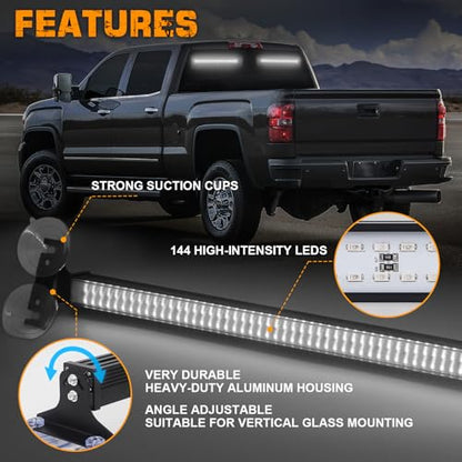 XRIDONSEN 2 in 1 White Traffic Advisor Light Bar 144 LED Emergency Warning Safety Interior Rear Window Front Dash Windshield Strobe Lights for Police Firefighter Vehicles Trucks Car (2x17.7 inch) - color: White