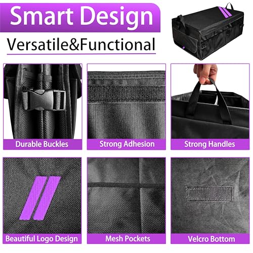 YOSRTER for Dodge Charger Durango Challenger Ram Car Trunk Organizer Collapsible Storage Box with Handle Foldable Lid Non Slip Bottom Sturdy Base Panel 2 Compartment Purple Trim - color: Purple Trim