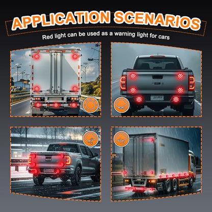2PCS Magnetic Red Strobe Lights for Trucks, Rechargeable Flashing Lights for Vehicles, LED Red Beacon Magnetic Trailer Lights Portable Emergency Safety Warning Lights Wireless Strobe Lights - color: Red-Round Shape
