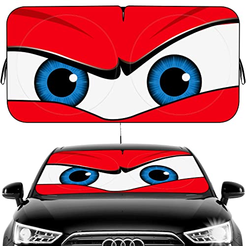 Car Windshield Sun Shade, Funny Car Eyes Sun Visor Wear-Resistant Black Tape, Foldable 63.7" L x 32" W - color: Angry Red Eyes, size: Medium