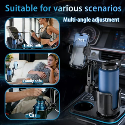 2 in 1 Phone Holders for Your Car, 360°Rotation Car Phone Holder Phone Mount for Car with Expandable Base Car Cup Holder Phone Holder Phone Mount Extendable Long Arm for All Smartphone - color: Extra Large-Black