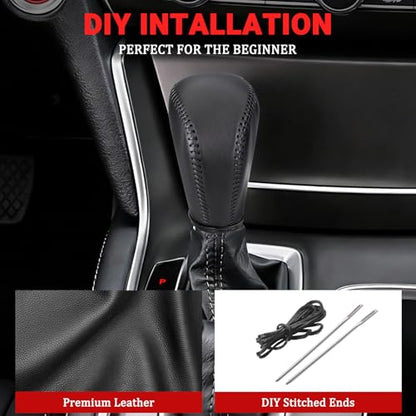 Leather Gear Shift Knob Cover Compatible with Honda Accord 2018-2022/Civic 2022 Black Stitches Shifter Knob Cover