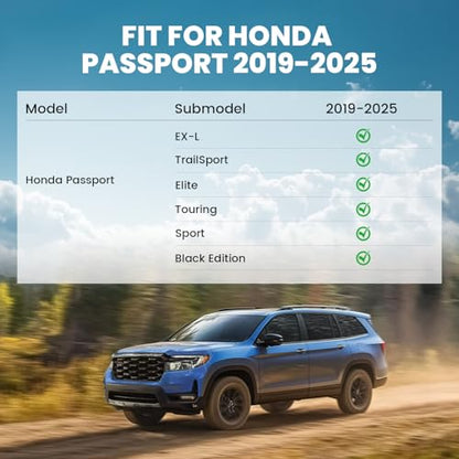 LASFIT Floor Mats & Cargo Mat for Honda Passport 2019-2025, All Weather TPE Custom Fit Car Floor Liner, 1st & 2nd Row & Trunk Mat, Black (EX-L/TrailSport/Elite/Touring/Sport/Black Edition) - style: 3）For Honda Passport | 2019-2025 | Full Set
