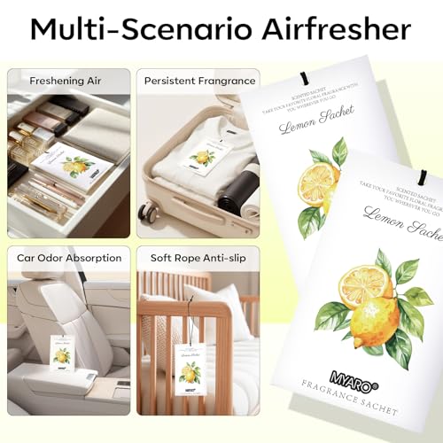 MYARO 12 Packs Lemon Scented Sachets for Drawer Closet Bathroom Odor Eliminator - Fresh Home Fragrance Car Air Frehener - color: Lemon