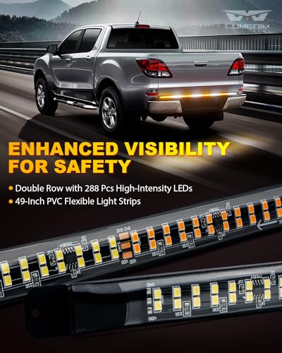 LUMENIX 49" Inch Strobe Light Strips, Back Window | Tailgate White Amber Warning Emergency Flashing Safety Double Row LED Strip Flexible Lights Bar w/Controller for Tow Work Trucks Vehicles SUV - 1PC - color: White Amber