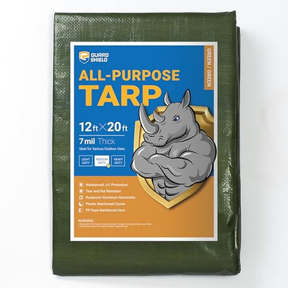 GUARD SHIELD Green Tarp Waterproof 12x20 Feet Medium Duty All Purpose Poly Tarps Cover 7mil - color: Green, size: 12x20