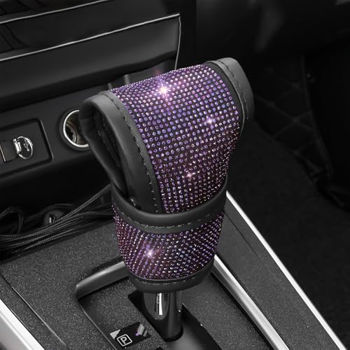 Bling Auto Gear Shift Knob Cover, Car Knob Gear Stick Protector, Sparkly Crystal Rhinestones Gear Shift Knobs Cover for Women Girls, Universal Interior Decor Accessories (Purple) - color: Purple