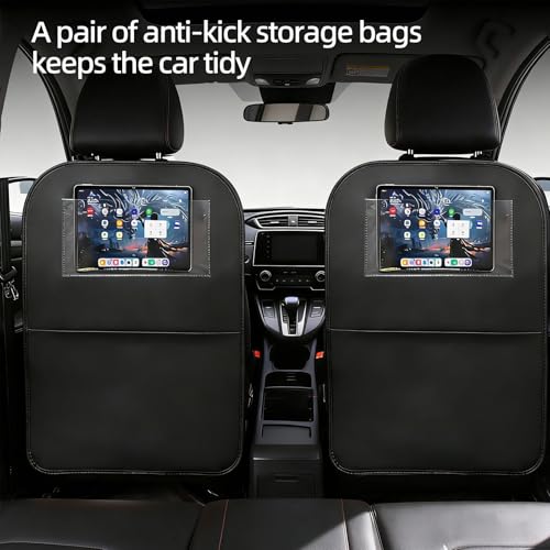 Car Seat Protector Large Kick Mat 2 Pack Durable Water Resistant Auto Seat Back Covers with 2 Mesh Pockets Protection against Dust Mud Scratches Black
