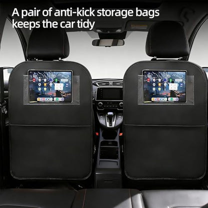 Car Seat Protector Large Kick Mat 2 Pack Durable Water Resistant Auto Seat Back Covers with 2 Mesh Pockets Protection against Dust Mud Scratches Black