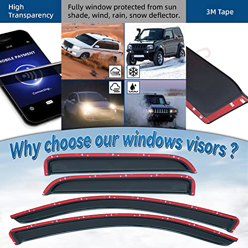Set of 4 Front+Rear Smoke Sun/Rain Guard Outside Mount Tape-On Acrylic Window Visors Compatible with 14-18 Silverado Sierra 1500 15-18 2500/3500 HD Double/Extended Cab with Half Size Rear Doors - size: for 2014-2018 Chevy & GMC