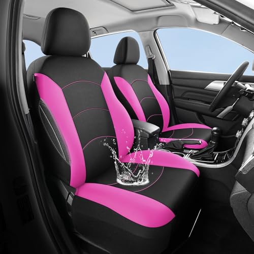 HChengkikz Car Seat Covers Front Seat, Waterproof Neoprene Car Seat Covers, Airbag Compatible, All Season Protection Universal Fit Most Cars, Trucks, SUVs (Black + Pink) - color: Black Pink, size: Two Front
