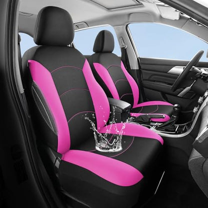 HChengkikz Car Seat Covers Front Seat, Waterproof Neoprene Car Seat Covers, Airbag Compatible, All Season Protection Universal Fit Most Cars, Trucks, SUVs (Black + Pink) - color: Black Pink, size: Two Front