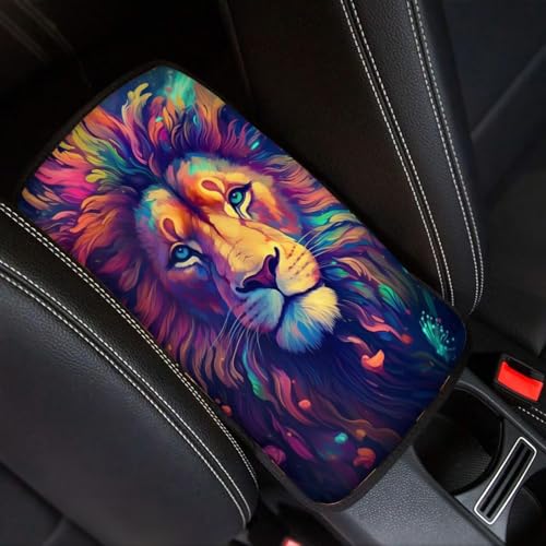 Modysero Cool Print Dustyproof Univerasl Fit and Soft Car Armrest Pad Aesthetics Lion Armrest Cover Interior Decoration for Cars Truck SUV Sedan - color: aesthetics lion