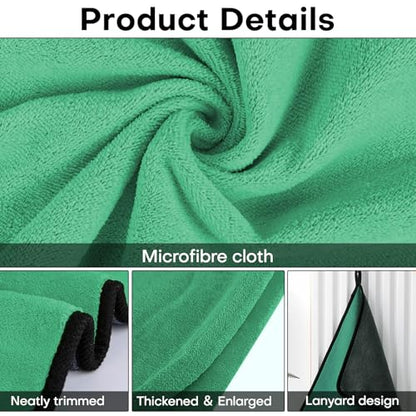 Hovom 3PCS Car Microfiber Towels, 23.62"×11.81" Lint-Free Microfiber Towels for Cars Wash Drying, Super Absorbent Cleaning Cloths, Reusable Washing & Detailing Towel, Car Cleaning Supplies (Green) - color: Green