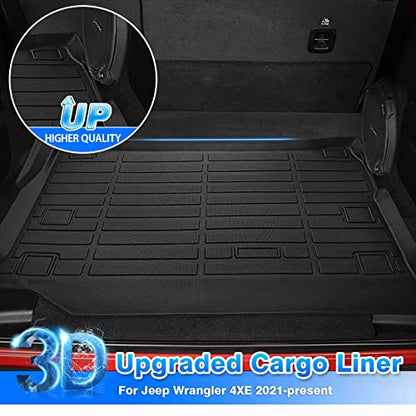 Cartist Cargo Liner Fits for Jeep Wrangler 4XE 2021 2022 2023 2024 2025 2026 (Not for 2 Door and JL Unlimited Models) All Weather Trunk Mat for Wrangler 4XE Accessories TPE Heavy Duty - size: 6)Jeep Wrangler 4XE【2021-2025】