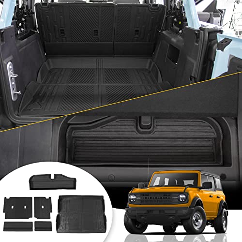 Cargo Mat Compatible with 2021-2025 2026 Ford Bronco Trunk Mat Back Seat Cover Protector Cargo Liner Kick Mat for 2024 Bronco Accessories 4 Door(Trunk Mat+Rear Backrest Mats+Lower Trunk Mat) - color: Trunk Mat+Rear Backrest Mats+Lower Trunk Mat