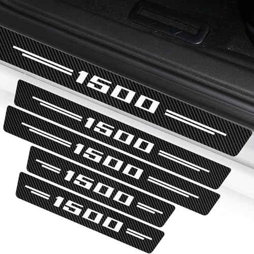 4Pcs Door Sill Plate Protectors Compatible with Dodge 2019/2021/2020 Ram 1500 Car Accessories, Carbon Fiber Leather Door Sill Stickers for Ram Truck Auto Accessories - color: White
