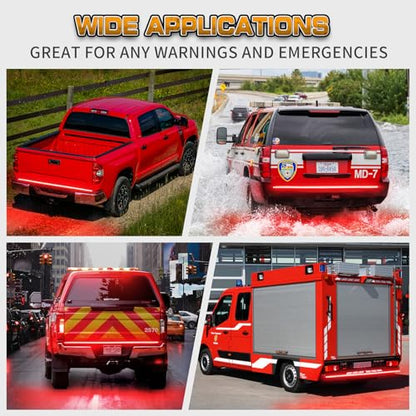 XRIDONSEN 60 inch Red Truck Emergency Lights Strip 360 LED Tailgate/Rear Window Light Bar Firefighter Lights Flashing Warning Hazard Safety First Responder Lights for Vehicles Fire Trucks Pickup POV - color: Red