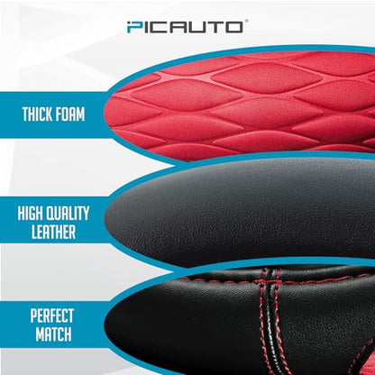 PIC AUTO Steering Wheel Cover, Red Thick Rhombic Foam and Premium Leather, Universal 14.5-15.5 Inch Breathable Anti-Slip Steering Wheels Accessories for Men & Women - color: Red