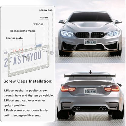 2 Pack License Plate Frames for Women, Sparkly Rhinestone Diamond Car Accessories with Glitter Crystal Caps (White (2PCS)) - color: White (2PCS)