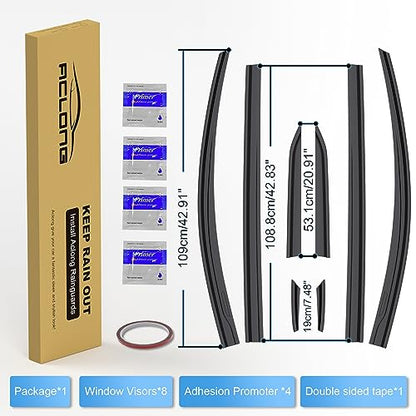 Black Rain Guards Fit for Toyota Sienna 2021 2022 2023 Tape-On Side Shatterproof Window Visor Window Deflectors, Rain Visors, 8-Piece Set - size: Fit for Toyota Sienna 2021-2023 TapeOn