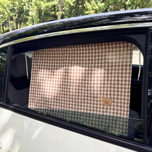 Gilprop 2 Pcs Car Window Shades Suction Cups Double Layer Auto Sun Shade Car Side Window Covers for Family Privacy Protection Breastfeeding Taking a nap Camping 18.5" x 26"(Brown) - color: Brown