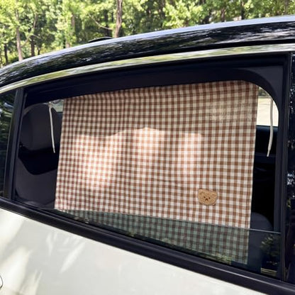 Gilprop 2 Pcs Car Window Shades Suction Cups Double Layer Auto Sun Shade Car Side Window Covers for Family Privacy Protection Breastfeeding Taking a nap Camping 18.5" x 26"(Brown) - color: Brown