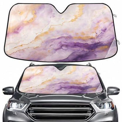 Windshield Sun Shade Purple Gold Marble Front Window Block UV Shades Visor Reflective Retractable for Car SUV Trucks - color: F020