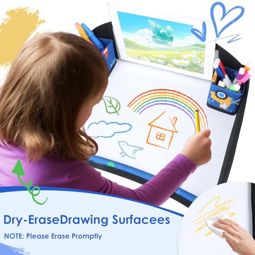 Kids Travel Tray for Airplane - Toddler Car Seat Table Tray, Road Trip Essentials for Boys & Girls, Carseat Lap Desk for Kids Road Trip Activities (Dark Blue Car) - color: Dark Blue Car