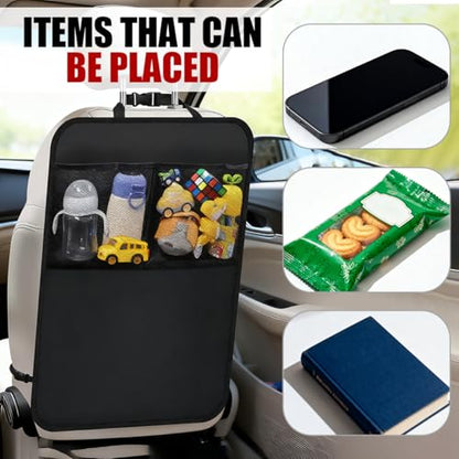 Zpana 2PCS Car Kick Mat Back Seat Protector, Large Vehicle Backseat Protector with 2 Mesh Storage Pockets, Automotive Back Seat Storage Organizer for Kids, Universal for Truck SUV Sedan