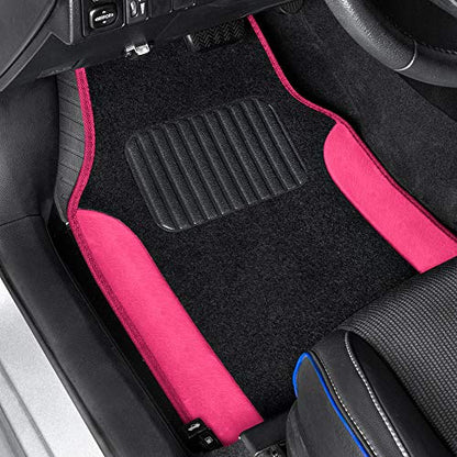 BDK Hot Pink Carpet - Two-Tone Faux Leather Automotive Floor Mats, Included Anti-Slip Features and Built-in Heel Pad, Stylish Floor Mats for Cars Truck Van SUV - color: Hot Pink