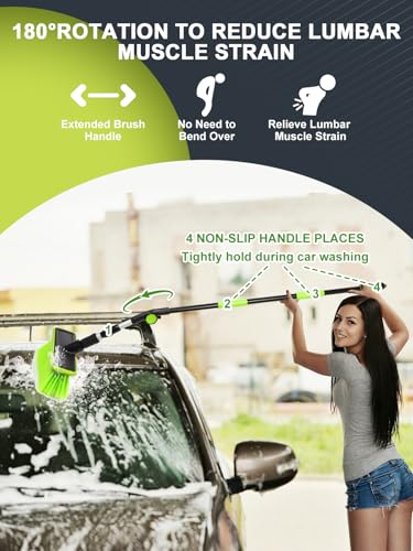 59" PBT 180°Rotatable Car Wash Brush with Long Handle New Process Not Easy to Produce Floating Hair Suitable for Snow Sweeping SUV MPV Truck Rv Caravan Indoor Outdoor Cleaning Window Wheel