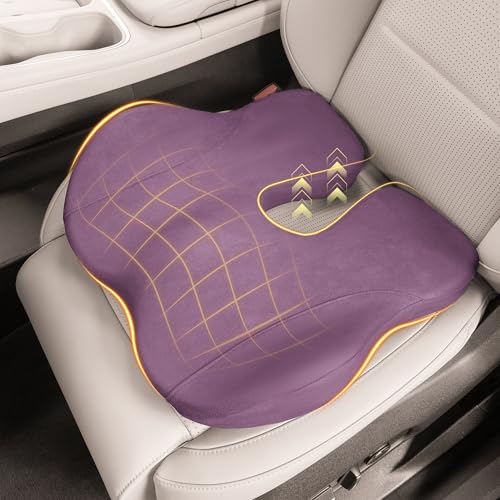 Car Seat Cushion, Memory Foam Wedge Car Seat Cushion for Driving Relieves Tailbone Pain, Ergonomic Car Seat Pad for Auto, Office Chair (Purple) - color: Purple