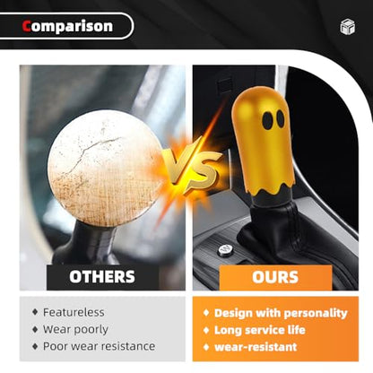 Ghost Shift Knob, Aluminum Weighted Automotive Gear Shift Manual knobs Lever with 3 Threaded Adapters M8 M10 M12 x 1.25, Universal for Vehicle Funny Cool Spooky Car Accessories (Gold) - color: Gold