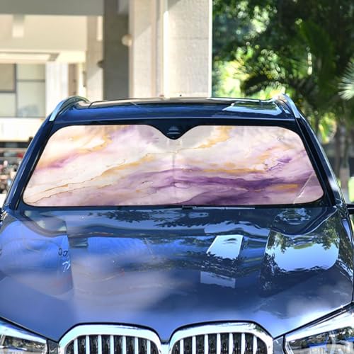 Windshield Sun Shade Purple Gold Marble Front Window Block UV Shades Visor Reflective Retractable for Car SUV Trucks - color: F020