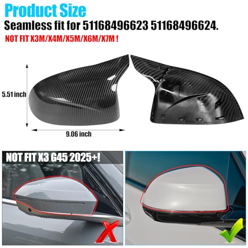 Jaronx Compatible with BMW Mirror Cover X3 G01 2019-2024,X4 G02/X5 G05/X7 G07 2019-2024,X6 G06 2020-2024, Clip-on M Style Horn Mirror Caps for BMW, Left Driver & Right Passenger (Carbon Fiber Pattern) - size: Mirror Cover Carbon Fiber Pattern