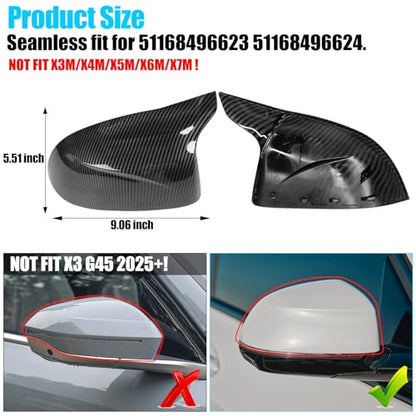 Jaronx Compatible with BMW Mirror Cover X3 G01 2019-2024,X4 G02/X5 G05/X7 G07 2019-2024,X6 G06 2020-2024, Clip-on M Style Horn Mirror Caps for BMW, Left Driver & Right Passenger (Carbon Fiber Pattern) - size: Mirror Cover Carbon Fiber Pattern