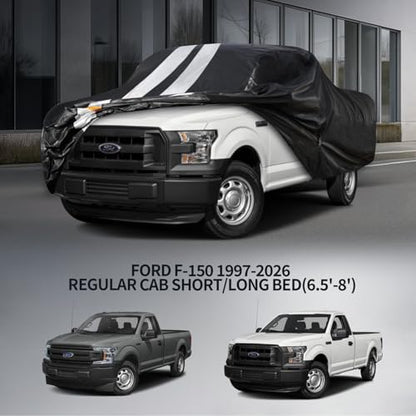 F-150 Truck Cover Custom Fit 1997-2026 Regular Cab Short/Long Bed(6.5'-8') with Door Zipper, 10 Layers Outdoor Heavy Pickup Truck Cover Waterproof All Weather, Wind Dust Sun Protector. - size: F-150 1997-2026 Regular Cab+Towel+Bag