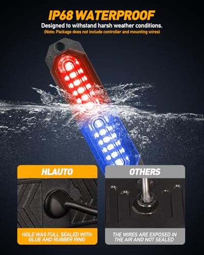 HLauto 1200T Emergency Strobe Grille Lights: 8pcs 12 LED Sync Feature Safety Warning Flashing Lights, Ultra Slim Surface Mount Hazard Caution Lights for Trucks, Vehicles, Car, ATV, UTV (Red Blue) - color: Red/Blue