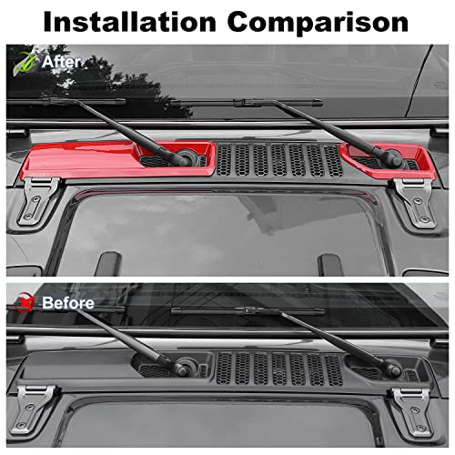 JWWY JL Wrangler Front Wiper Base Panel Protect Cover Trim Compatible with 2018-2025+ Jeep Wrangler JL JLU Gladiator JT Trunk Accessories Red - color: Red