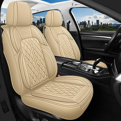 Leather Automotive Seat Covers Universal Fit for Cars, SUV, Sedans, Anti-Slip & Breathable (Beige, Front Seat) - color: Beige, size: Front Seat