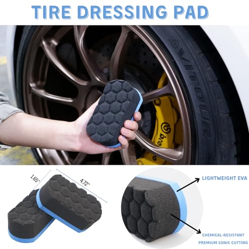oesee 6PCS Car Wheel Cleaning Detailing Pro Kit, Tire Brush, 2 PCS Soft Wool Rims Brush, Detailing Brush, and Tire Dressing Pads, Scratch-Free & Multipurpose Tire Brush - color: 6 Pack (Blue & Black)